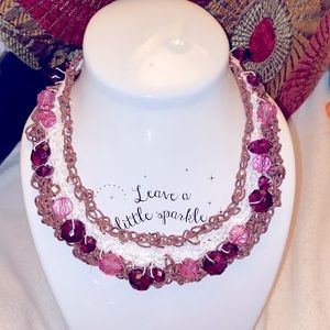 Vintage crochet beaded necklace with copper clasp.